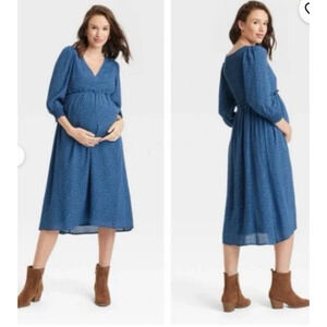 The Nines by Hatch Dress Midi Floral Small Blue V Neck Boho Smoked